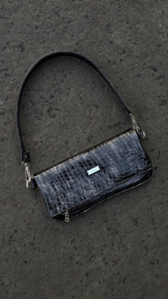 Mini bag croco charol marmol (negro y gris) - Antiga