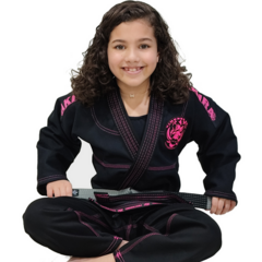 KIMONO AKIRA INFANTIL FEMININO PRETO TRANÇADO - JIUJITSU