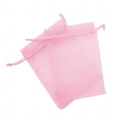 Saco de organza rosa bebe 9x12cm com fita de cetim