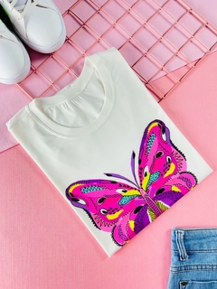 T-shirt ribana canelada Borboleta colorida - comprar online
