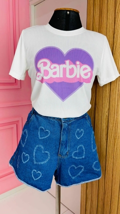 T-shirt Ribana Canelada Barbie coração lilás - Fabi T-shirts
