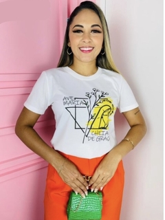 T-shirt ribana canelada Ave Maria cheia de graça na internet