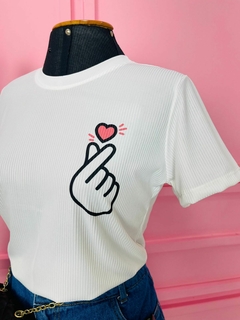 T-shirt Ribana Canelada Coração coreano na internet