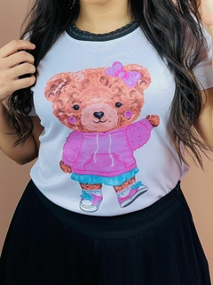 T-shirt Canelada Ursinha fashiow rosa - loja online