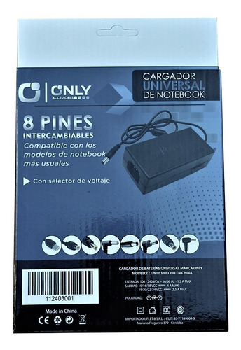 Cargador Universal Notebook,12 A 24 Volt+8 Fichas,marca Only