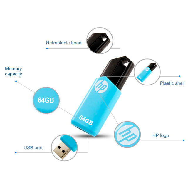 Pen Drive HP 64gb V150w - Retractil