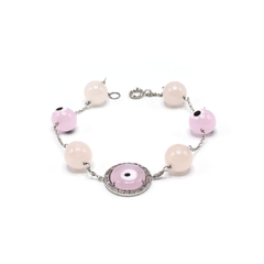 Pulseira olho grego murano quartzo rosa e safira branca - La Chica de Oro