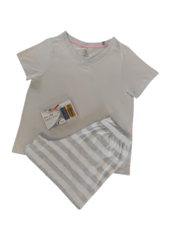 Kit Pijama Curto Feminino Adulto Minimalista + Giz Pentel para tecidos com 7 cores