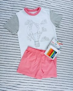 Pijama para colorir Balão Rosa manga curta + Giz Pentel Fabric Fun - comprar online