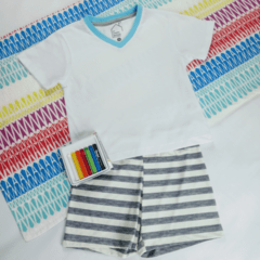 Pijama para colorir decote V azul + Giz Pentel Fabric Fun - comprar online