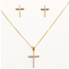 Conjunto crucifixo cravejado