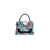 Frente da bolsa satchel feminina com a alça tiracolo e curta Augusta Queiroz verde floral