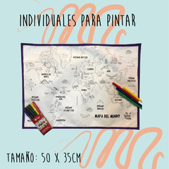 INDIVIDUALES PARA PINTAR Y LAVAR "MUNDO + ARGENTINA"