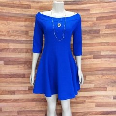 vestido azul royal ombro a ombro rodado - comprar online