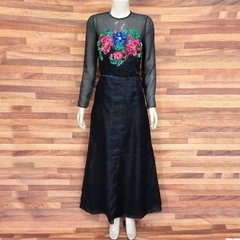 vestido longo preto bordado vintage - comprar online
