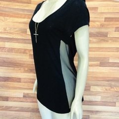 blusa preta em viscolycra com transparência na lateral - Mamá Shop Brechó