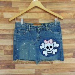 mini saia jeans caveira - comprar online