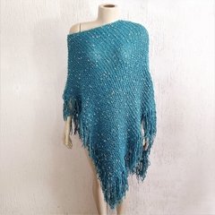 poncho em tricot azul petróleo - comprar online