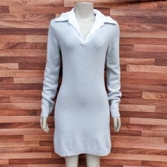 vestido cinza em tricot com gola estilo camisa - comprar online