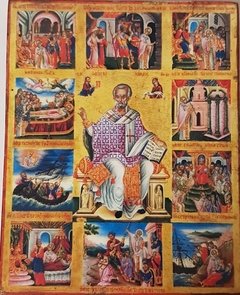 Icono bizantino, san Nicolas con su historia