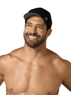 Boné masculino Zeus, em microfibra poliéster, com velcro para ajuste.