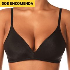 Leve e confortável em elastano light. Frente inteira em espuma moldada, anatômica e super macia. Sem aro. Barbatanas nas laterais. Acomoda os seios de forma natural. Nas cores preto, branco, rosa, bege e vinho.