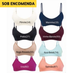 Em microfibra elástica Ultraleve. Sem aro, sem espuma e sem fecho.  Alças finas ajustáveis. Veste do 40 ao 46. Nas cores braco, preto, vinho, azul claro, azul marinho, vermelho, bege e rosa.