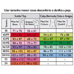 Tabela de medidas DeMillus. Sutiã Super-Up Danube 069003