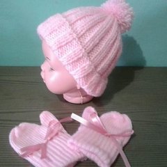 Conjunto De Trico Rosa Bebê Touca E Luva na internet