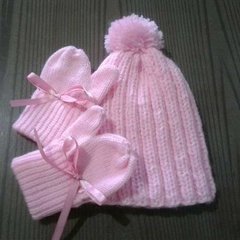 Conjunto De Trico Rosa Bebê Touca E Luva