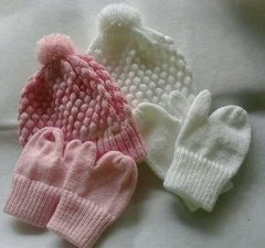 2 Conjuntos de Tricô para Bebês de 3 a 6 meses Toucas e Luvinhas para Menino ou Menina Artetramas