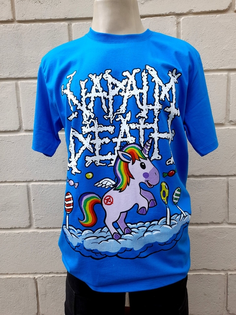 camiseta Napalm Death AZUL oficial Unicórnio - loja online