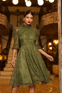 Vestido De Festa Midi Verde Oliva Disponível Para Alugar em Águas Claras (3844) - loja online
