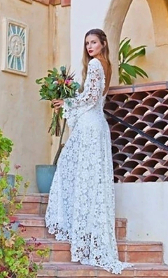vestido noiva princesa rústico renda guipir manga flare