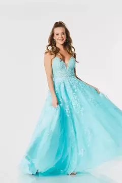 Vestido debutante azul celeste com brilho tule paetes