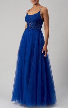 vestido azul royal debutante madrinha formatura tule bordado