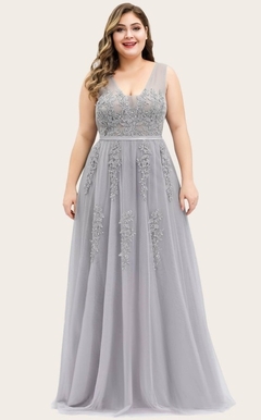 vestido plus size festa tule bordado madrinha e mãe de noiva bodas de prata