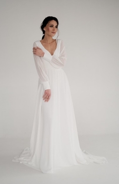 vestido noiva minimalista clean manga longa com punho
