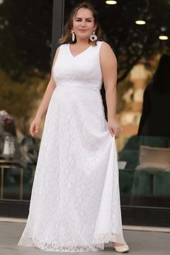 Vestido Noiva Boho Chic Plus Size civil longo