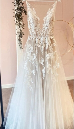 Vestido Noiva Boho Transparência Bordado - Atelier CV Couture