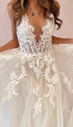 Vestido Noiva Boho Transparência Bordado - comprar online