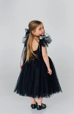 vestido preto infantil com pérolas em tule tutu daminha