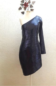 Vestido Bordado Paetês Marinho