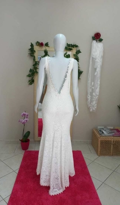 Vestido Noiva Sereia Off White Decote Costas