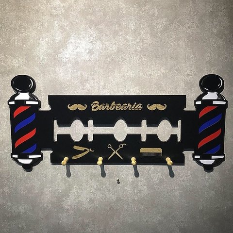 Pendurador e Cabideiro - Barbearia c/ Barber Poles - Color