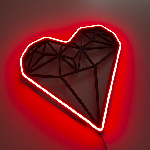 Painel Neon Led Coração Diamante Vazado