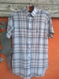 Camisa de hombre manga corta a cuadros gris con rosa y gris con celeste