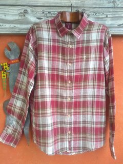 Camisa de hombre a cuadros bordo y naranja