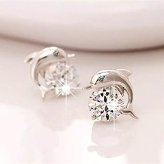 Lovely Crystal Eye Dolphin CZ Stud Earrings Women's 925 Sterling Silver Jewelry - comprar online