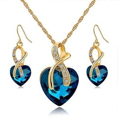 Gold Plated Jewelry Sets For Women Crystal Heart Necklace Earrings Jewellery Wedding Accessories